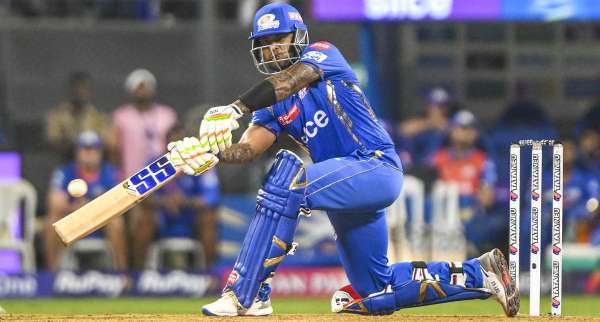 Mumbai Indians Suryakumar Yadav in action during the IPL match between Mumbai Indians and Royal Challengers Bengaluru at Wankhede Stadium.