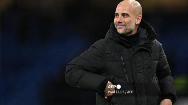 Reaksi manajer Manchester City asal Spanyol Pep Guardiola di akhir pertandingan sepak bola Liga Utama Inggris antara Everton dan Manchester City di Goodison Park di Liverpool, barat laut Inggris pada 27 Desember 2023. Manchester City menang melawan Everton 3 - 1.