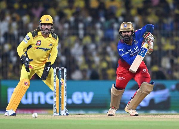 RCB’s Dinesh Karthik plays a shot against Chennai Super Kings. RCB’s Dinesh Karthik plays a shot against Chennai Super Kings.
