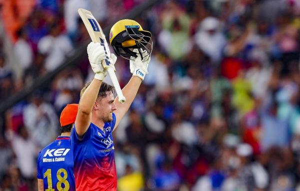 Will Jacks celebrates his century during an Indian Premier League (IPL) 2024 T20 cricket match between Gujarat Titans and Royal Challengers Bengaluru. Will Jacks celebrates his century during an Indian Premier League (IPL) 2024 T20 cricket match between Gujarat Titans and Royal Challengers Bengaluru.
