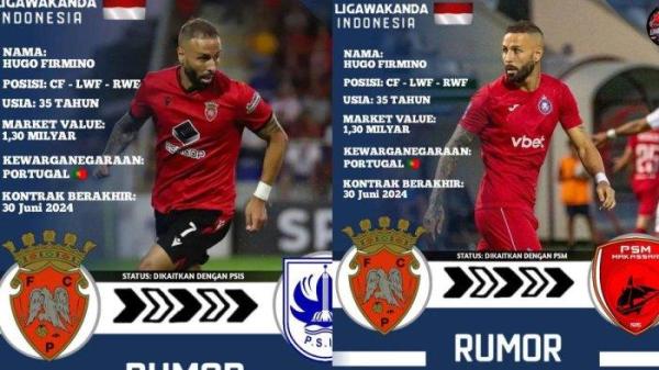 Rumor PSIS Semarang dan PSM Makassar yang dikaitkan dengan striker asal Portugal, yakni Hugo Firmino untuk musim 2024/2025 mendatang. Instagram @ligawakanda.id