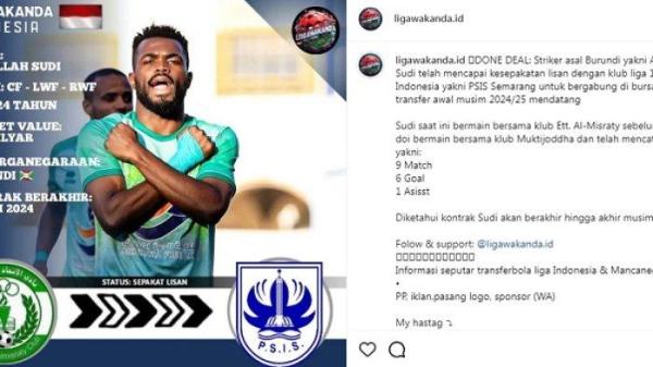 tangkap layar striker Abdallah Sudi rumor ke PSIS Semarang di bursa transfer Liga 1 2024.