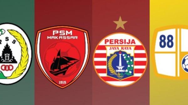 FOTO Logo PSS Sleman, PSM Makassar, Persija Jakarta, dan Barito Putera (kiri ke kanan).  