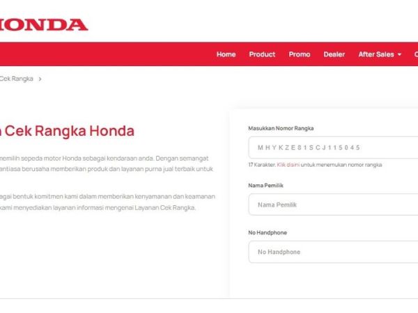 Layanan Cek Rangka (LCR) disitus resmi astra-honda.com.