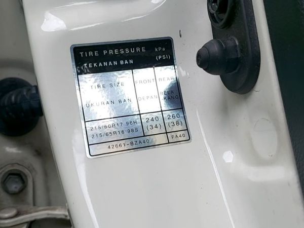 Stiker tekanan angin ban mobil