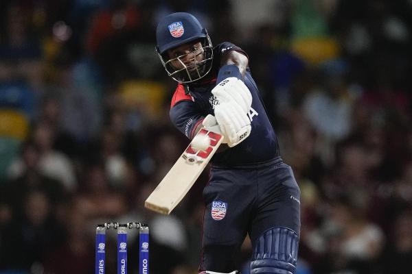 FILE PHOTO: United States’ Aaron Jones hits a six during the men’s T20 World Cup cricket match between the USA and the West Indies at Kensington Oval. FILE PHOTO: United States’ Aaron Jones hits a six during the men’s T20 World Cup cricket match between the USA and the West Indies at Kensington Oval.