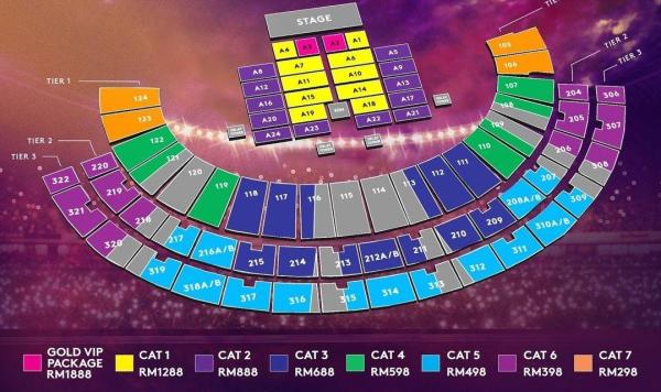 Seat plan konser Bruno Mars di Kuala Lumpur, Malaysia.