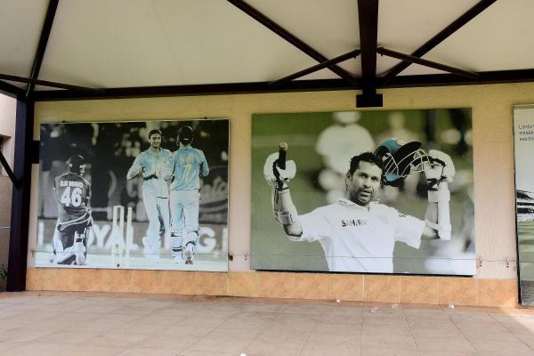 Axar Patel’s portrait stands tall among legends like Sachin Tendulkar at the Kheda District Cricket Association ground in Nadiad. Axar Patel’s portrait stands tall among legends like Sachin Tendulkar at the Kheda District Cricket Association ground in Nadiad.