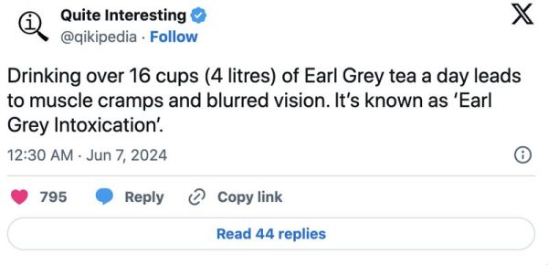 Begini unggahan sebuah akun di X terkait teh earl grey