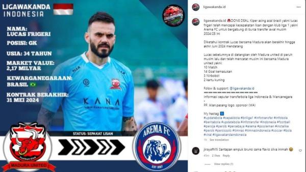 Lucas Frigeri dikabarkan sepakat lisan bergabung dengan Arema FC.