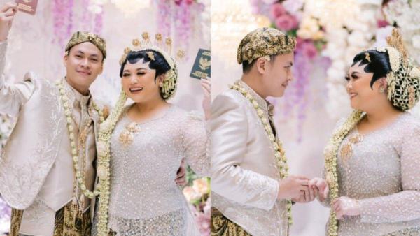 Clarissa Putri tampil cantik dan anggun dengan pakaian adat Jawa. Istri Sandri Fahdhipa sudah lebih kurus dari sebelumnya.