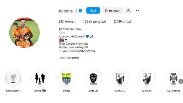 Gelandang asal Spanyol, Tyronne del Pino memberikan sinyal comeback ke Persib Bandung dengan mengganti bio Instagram miliknya.