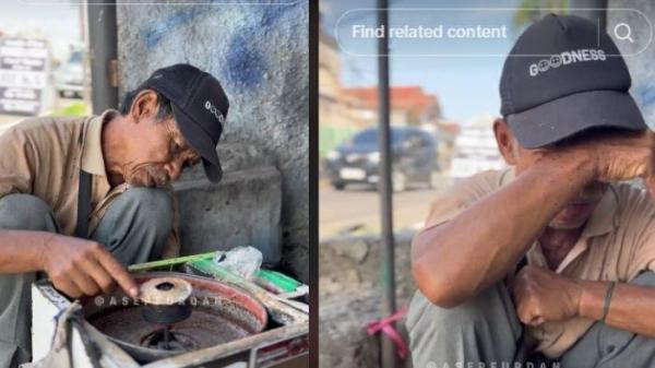 Kisah Abah Midin penjual arum manis yang menangis saat dibantu oleh seseorang, videonya viral di media sosial