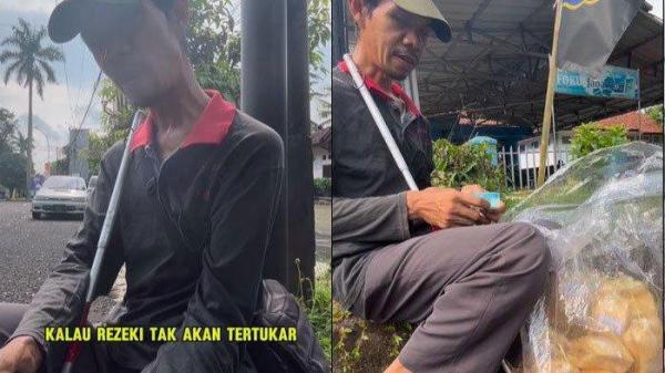 Kolase foto kisah Pria Tunanetra Jualan Kerupuk Nafkahi Keluarga, Jalan Puluhan Kilometer, Tak Takut Dibohongi.
