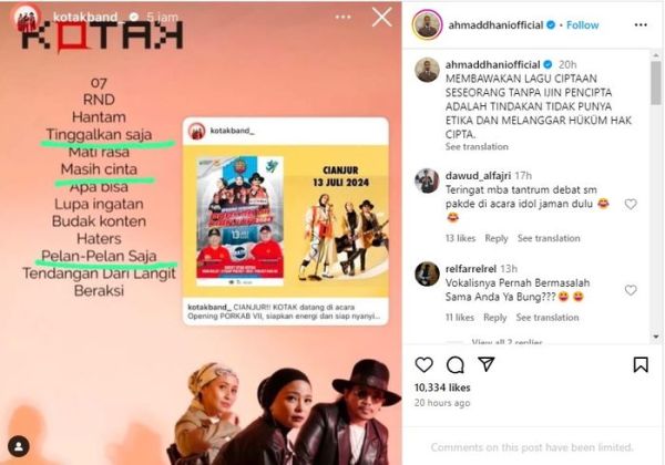 Postingan Ahmad Dhani yang singgung soal etika pada band Kotak