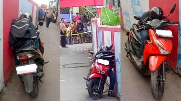 Driver ojol duduk di atas motor yang terparkir di gang sempit dikira meninggal 2