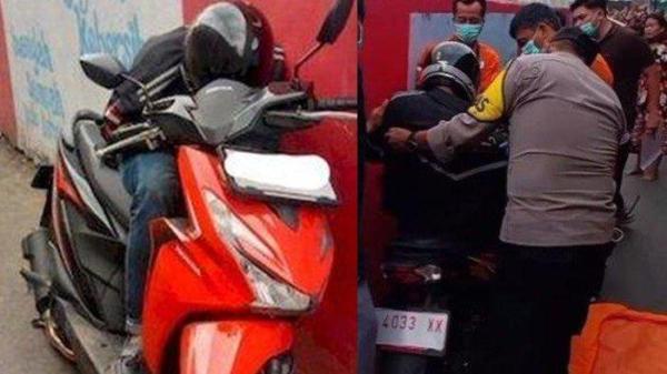 Driver ojol duduk di atas motor yang terparkir di gang sempit dikira meninggal