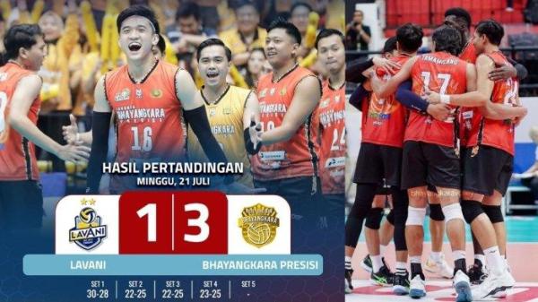 Jakarta Bhayangkara Presisi atau JBP berhasil mengalahkan Lavani di grand final Proliga 2024, Minggu (21/7/2024) malam.