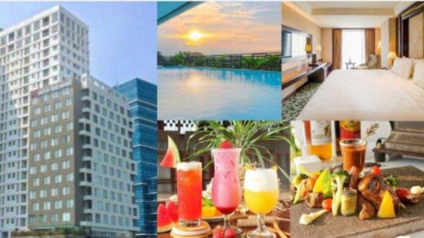Kolase foto gedung, fasilitas dan menu makanan minuman yang ada di Swiss-belhotel Serpong. 
