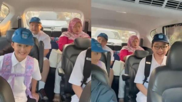 Momen keempat anak Pasha Ungu dan Adelia Wilhelmina berangkat sekolah bareng