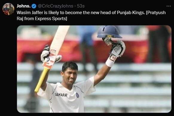 Wasim Jaffer may join Punjab Kings as Head Coach.  PC:X