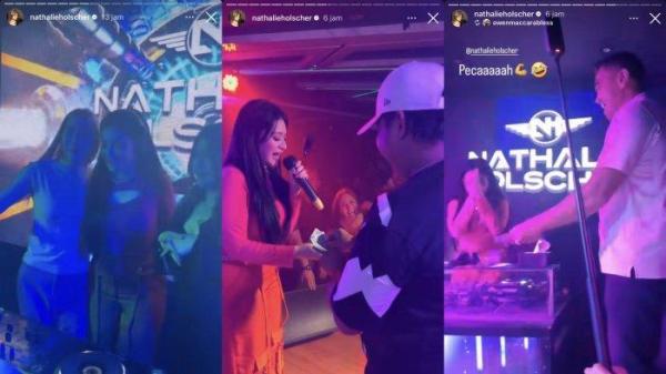 Aksi DJ Nathalie Holscher tampi di suatu kelab malam di Banjarmasin Kalsel.