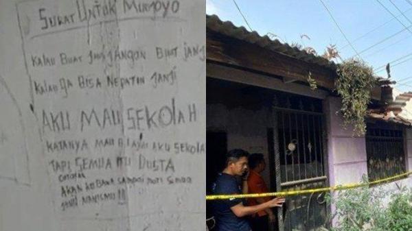 Tulisan Dinding TKP Penemuan Kerangka Ibu dan Anak di Bandung