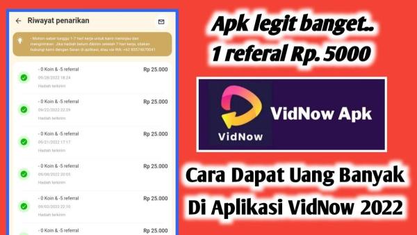 Cara mendapatkan uang Rp.250.000,- dari aplikasi VidNow