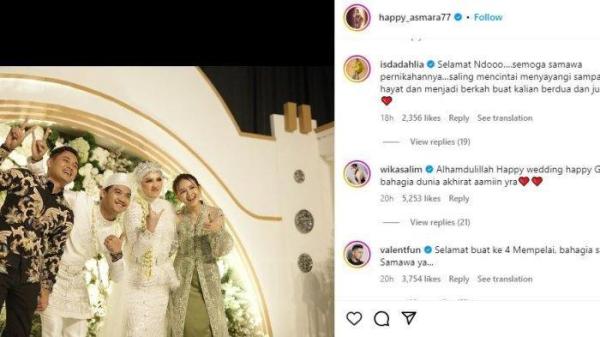 Happy Asmara mengunggah foto pernikahannya dengan Gilga Sahid di akun Instagram pribadinya @happy_asmara77, Minggu (30/6/2024)