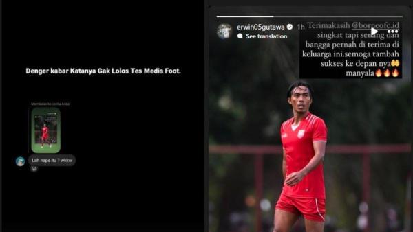 Kabar pamitnya Erwin Gutawa dari Borneo FC (kanan) yang disinyalir karena sang pemain gagal tes medis di Pesut Etam (kiri).