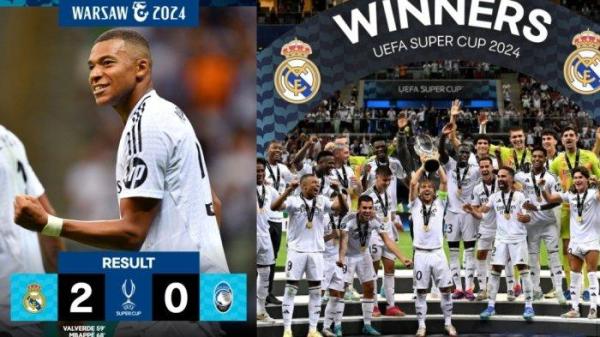 Juara Liga Champions Eropa Real Madrid, resmi meraih gelar juara Piala Super Eropa, Kamis (15/8/2024).