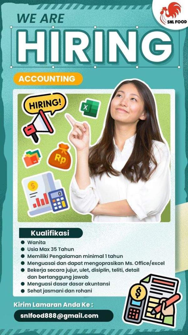 Lowongan Kerja Batam - SNL Food butuh tenaga baru untuk posisi Accounting
