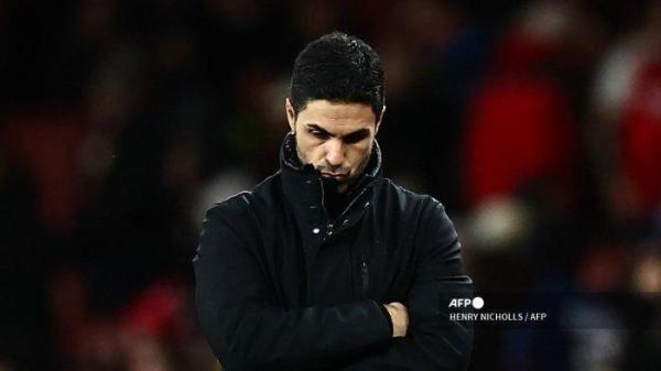 Reaksi manajer Arsenal asal Spanyol Mikel Arteta di akhir pertandingan sepak bola Liga Premier Inggris