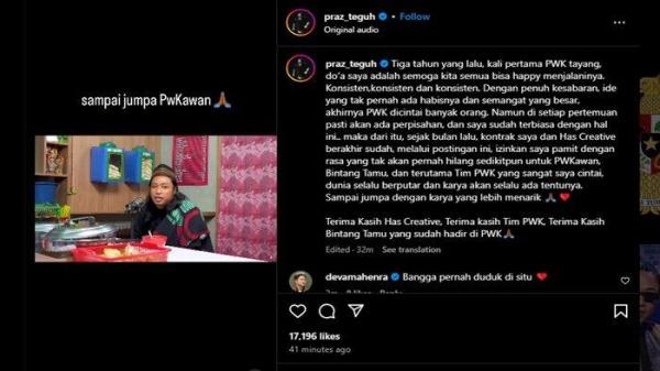 Komika Praz Teguh mendadak mengumumkan undur diri dari program PWK (Podcast Warung Kopi) yang dibawakannya.