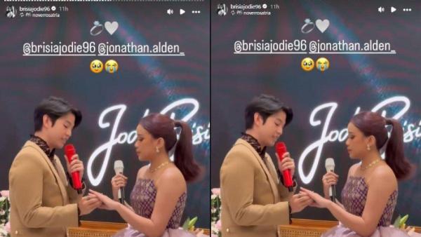 Momen Jonathan Alden menyematkan cincin di jari manis Brisia Jodie. Sebagai simbol komitmen keduanya.