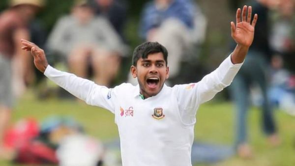 Mehidy Hasan Miraz celebrating after taking a wicket. 