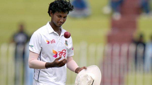 Hasan Mahmud tosses the ball after taking his fifth wicket as he walks off the field on the end of Pakistan second innings during the fourth day of second test cricket match.