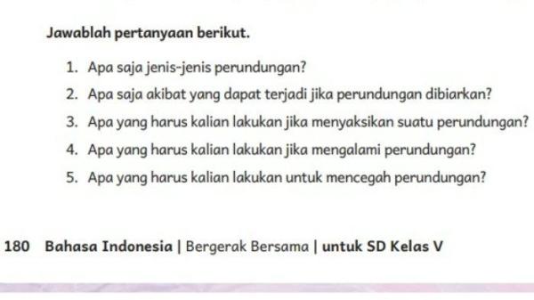 Kunci Jawaban Bahasa Indonesia Kelas 5 SD/MI Halaman 180