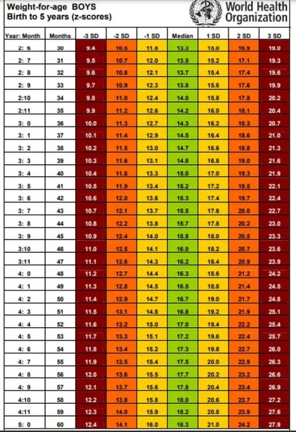 Tabel berat badan anak laki-laki.