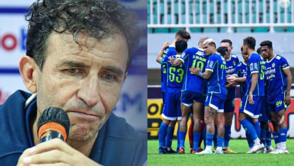 Pelatih asal Spanyol Luis Milla (kiri) dan skuad Persib Bandung (kanan). Tuah magis Luis Milla di Persib Bandung sudah tak terasa?