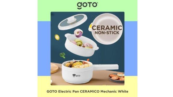GOTO Ceramico Panci Listrik Fry Pan serbaguna dengan kapasitas besar hingga 1.8 liter.