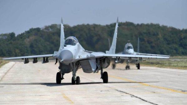 Jet tempur MIG-29 milik Angkatan Udara Serbia usai menjalani overhaul. Foto diambil 9 Juni 2021.