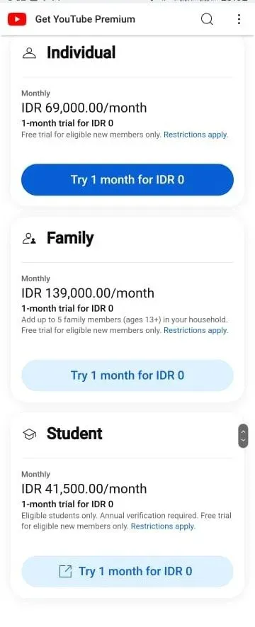 Tarif Baru YouTube Premium
