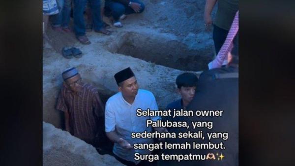 Alqadri Chaeruddin pemilik pallubasa Serigala di makassar makamkan istri dan anak usai tewas kecelakaan maut satu keluarga di Tol Makassar, pada Rabu, 25 September 2024 malam.