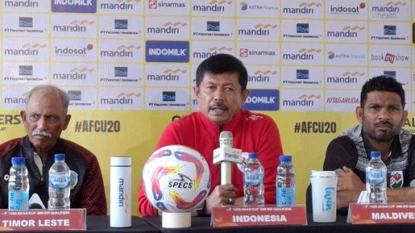 Pelatih Timnas Indonesia U-20, Indra Sjafri, dalam konferensi pers di Stadion Madya, Senayan, Jakarta, Selasa (24/9/2024)