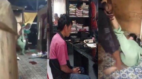 Tangkapan layar video paman banting keponakan yang viral di media sosial.