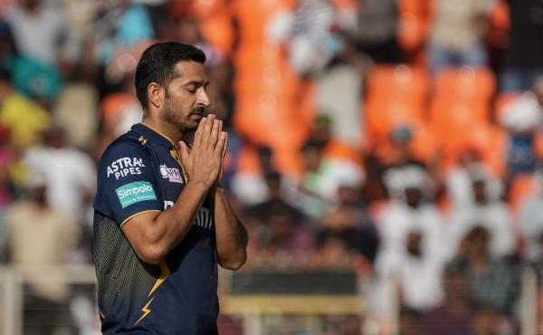 FILE PHOTO: Gujarat Titans’ Mohit Sharma celebrates the wicket of Sunrisers’ Hyderabad’s Washington Sundar during the Indian Premier League (IPL) 2024 T20 cricket match between Sunrisers Hyderabad and Gujarat Titans.