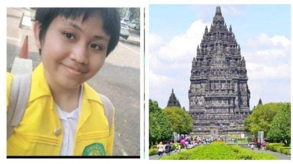 Kolase Foto Tita Larasati Tjoa, mahasiswa Fakultas Kedokteran Universitas Indonesia (UI) dan Candi Prambanan.