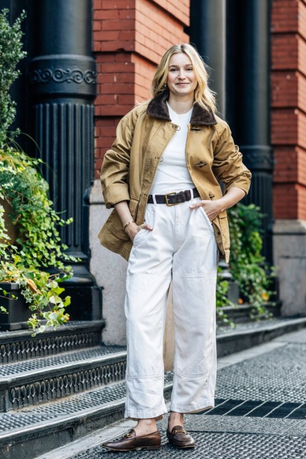 Sam Sheinson standing outdoors in Tribeca, Manhattan with her hands in her pockets, photographed on October 9, 2024 by Emmy Park for NY Post.