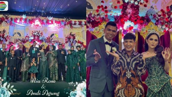 Nia LIDA dan Andi Agung serasi berbusana hijau tua.